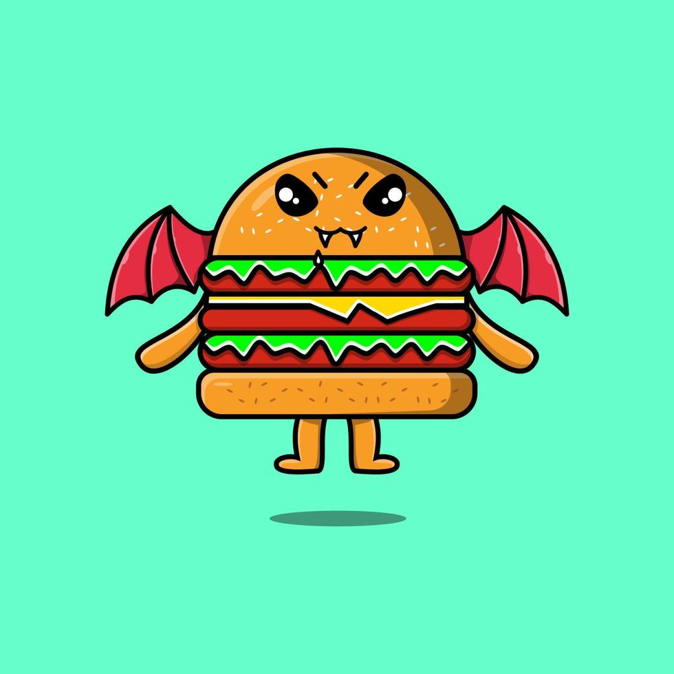 söt maskot tecknad serie burger karaktär som dracula vektor