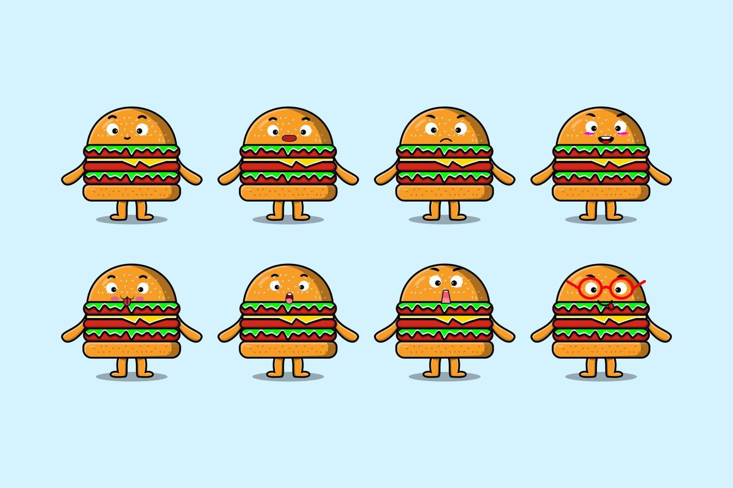 set kawaii burger cartoon mit ausdrücken vektor