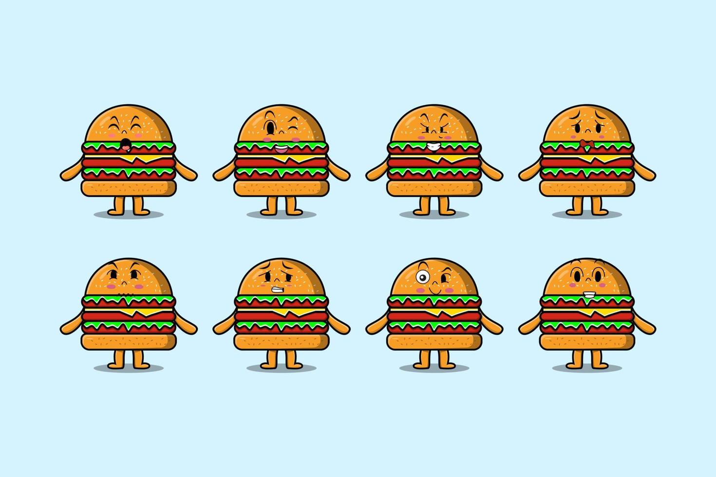 set kawaii burger cartoon mit ausdrücken vektor