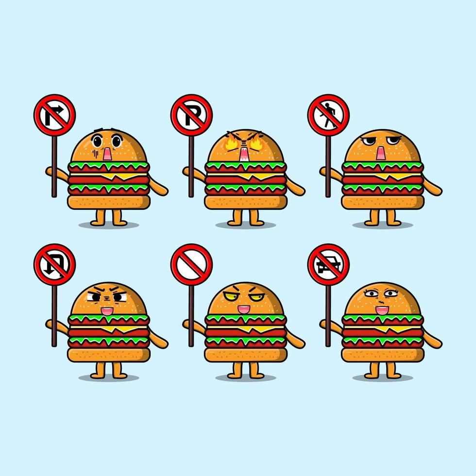 burger-cartoon-figur mit verkehrsschild vektor