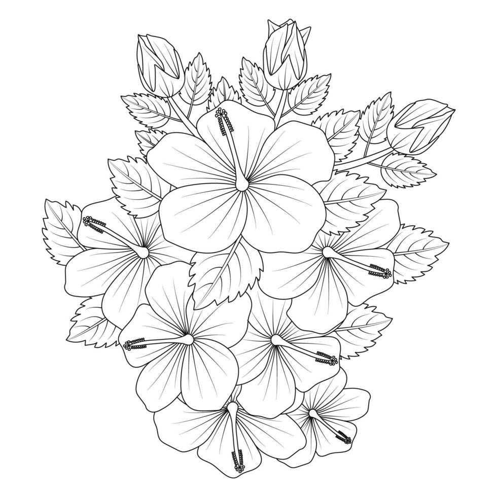 Rose von Sharon Flower Malvorlagen Illustration mit Strichzeichnungen von schwarz-weißer Hand gezeichnet vektor