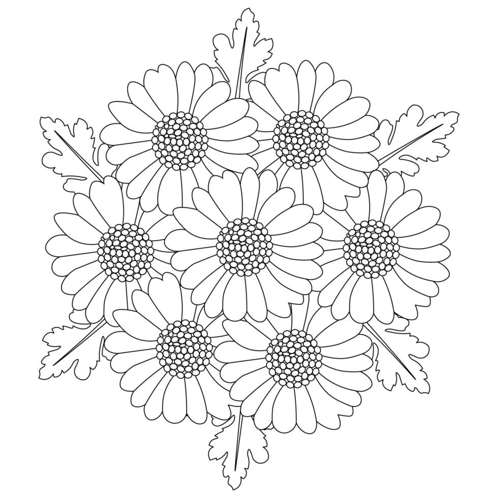 Kamillen- und Gänseblümchen-Blume zum Ausmalen von Seitendesign mit detaillierter Linienkunst-Vektorgrafik vektor