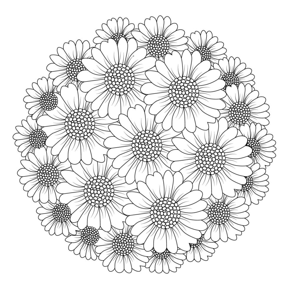 kamomill och daisy blomma färg sida design med detaljerad linje konst vektor grafisk