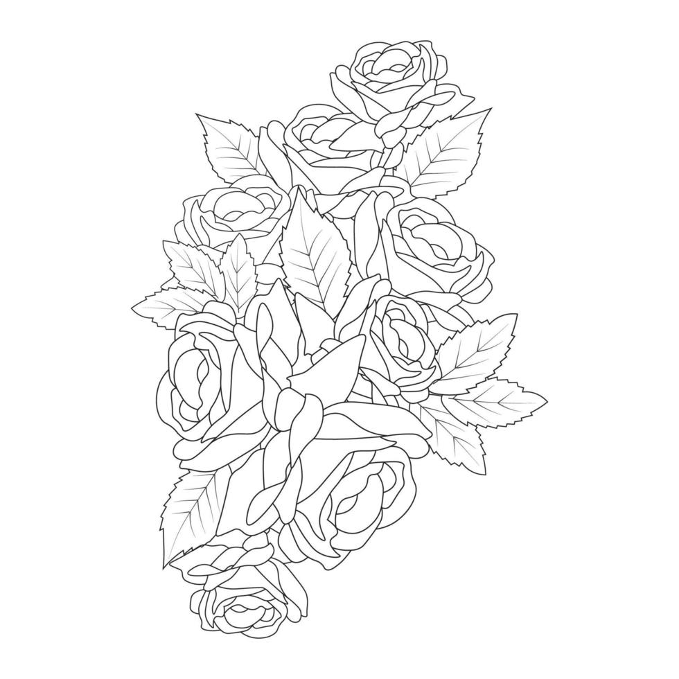 blumen rose illustration der erwachsenen farbseite linie kunst gekritzel wilde blume umriss vektor