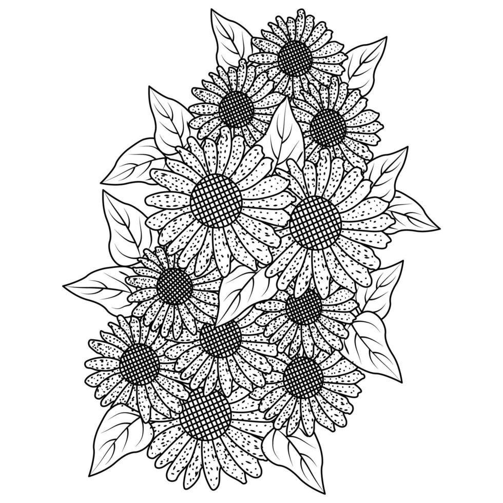 Sonnenblumenvektor der Malseite Gekritzelbleistiftstrichzeichnung blühende Blume vektor