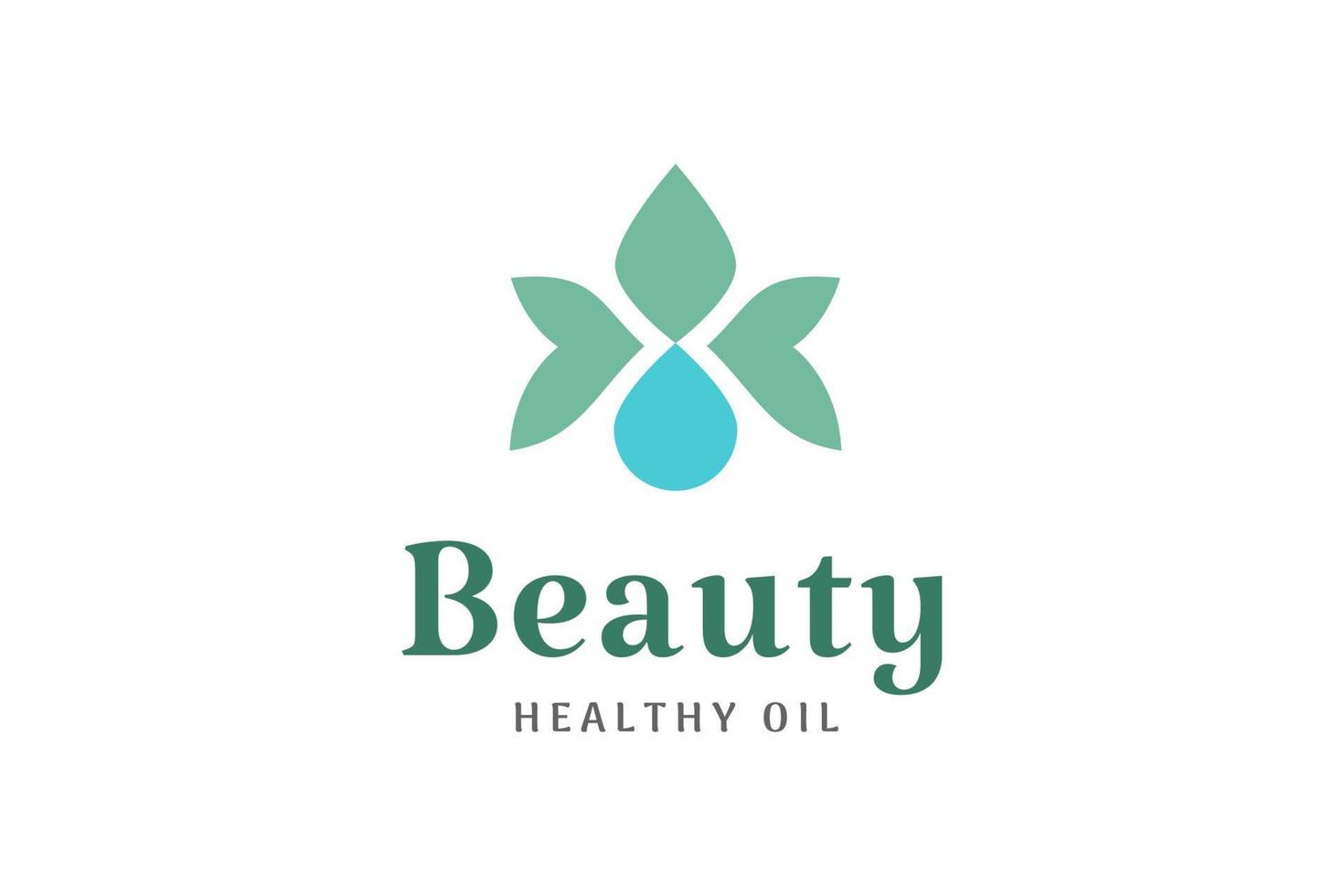 einfaches Beauty-Logo mit Blattform und Öl- oder Wassertröpfchen vektor