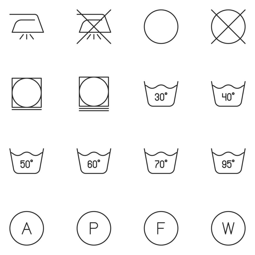 tvätt guide linje ikon uppsättning vektor
