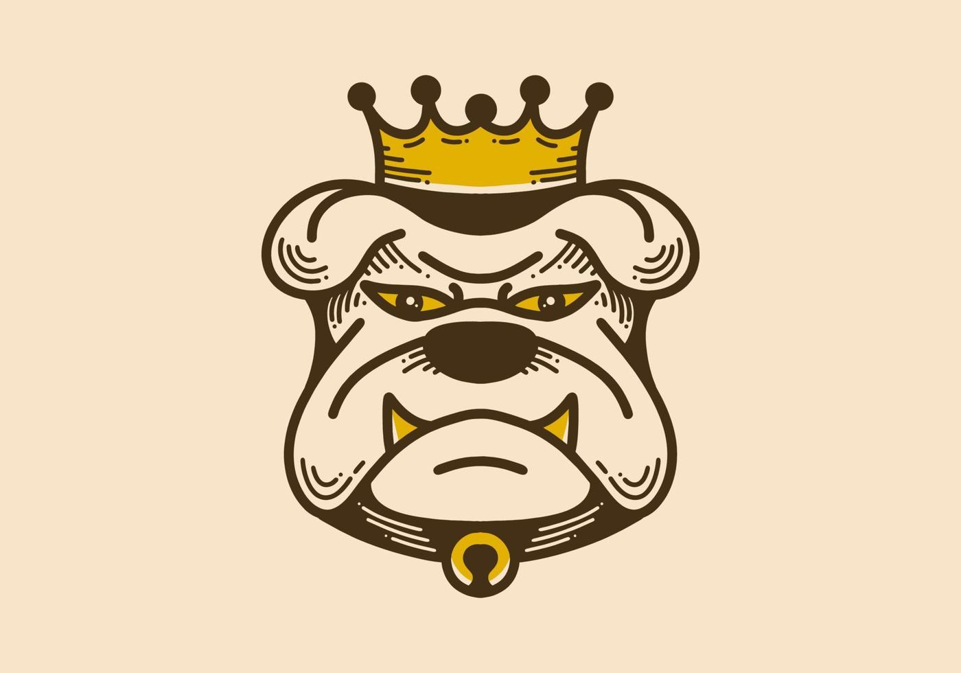 Retro-Kunstillustration eines wütenden Bulldoggengesichtes mit Krone vektor