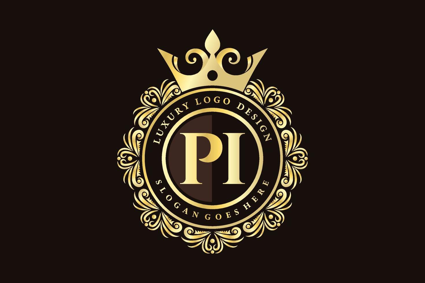 pi anfangsbuchstabe gold kalligrafisch feminin floral handgezeichnet heraldisch monogramm antik vintage stil luxus logo design premium vektor