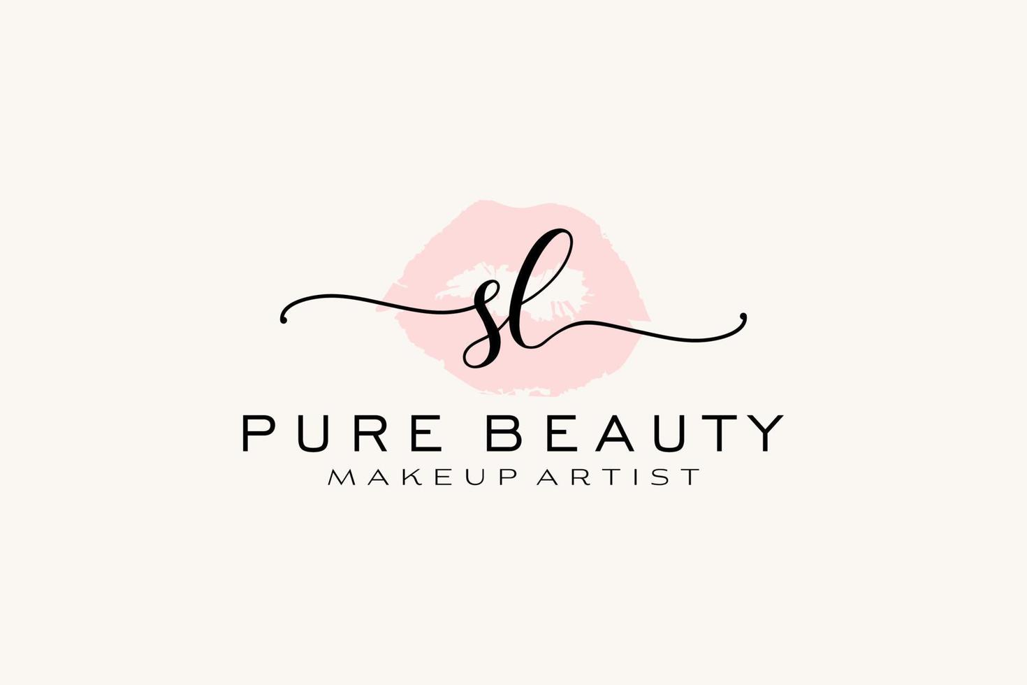 vorgefertigtes Logo-Design mit anfänglichen sl-Aquarelllippen, Logo für Make-up-Künstler-Business-Branding, errötendes Beauty-Boutique-Logo-Design, Kalligrafie-Logo mit kreativer Vorlage. vektor