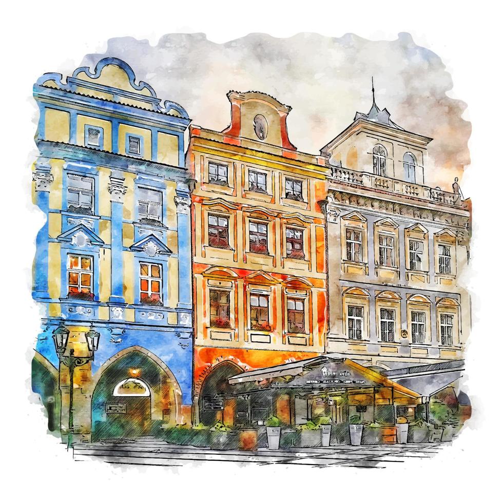 Prag Tschechische Republik Aquarellskizze handgezeichnete Illustration vektor