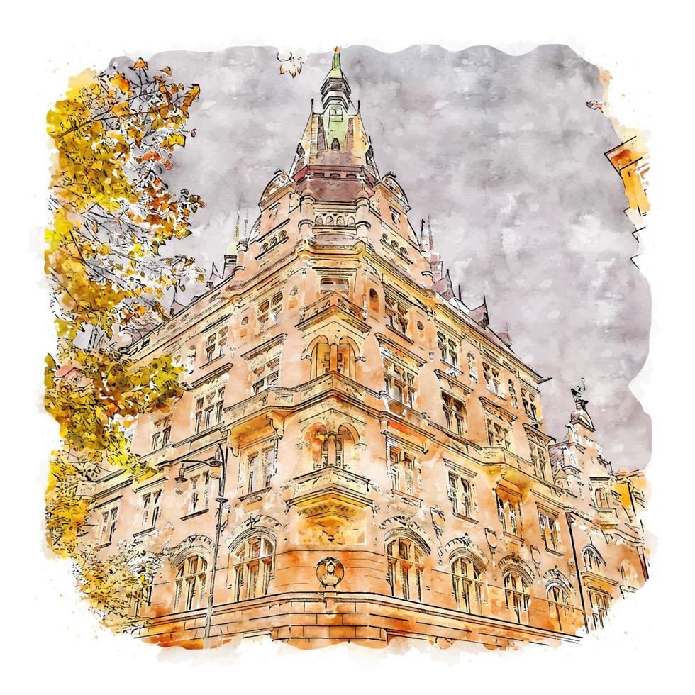 praha tschechien aquarell skizze handgezeichnete illustration vektor