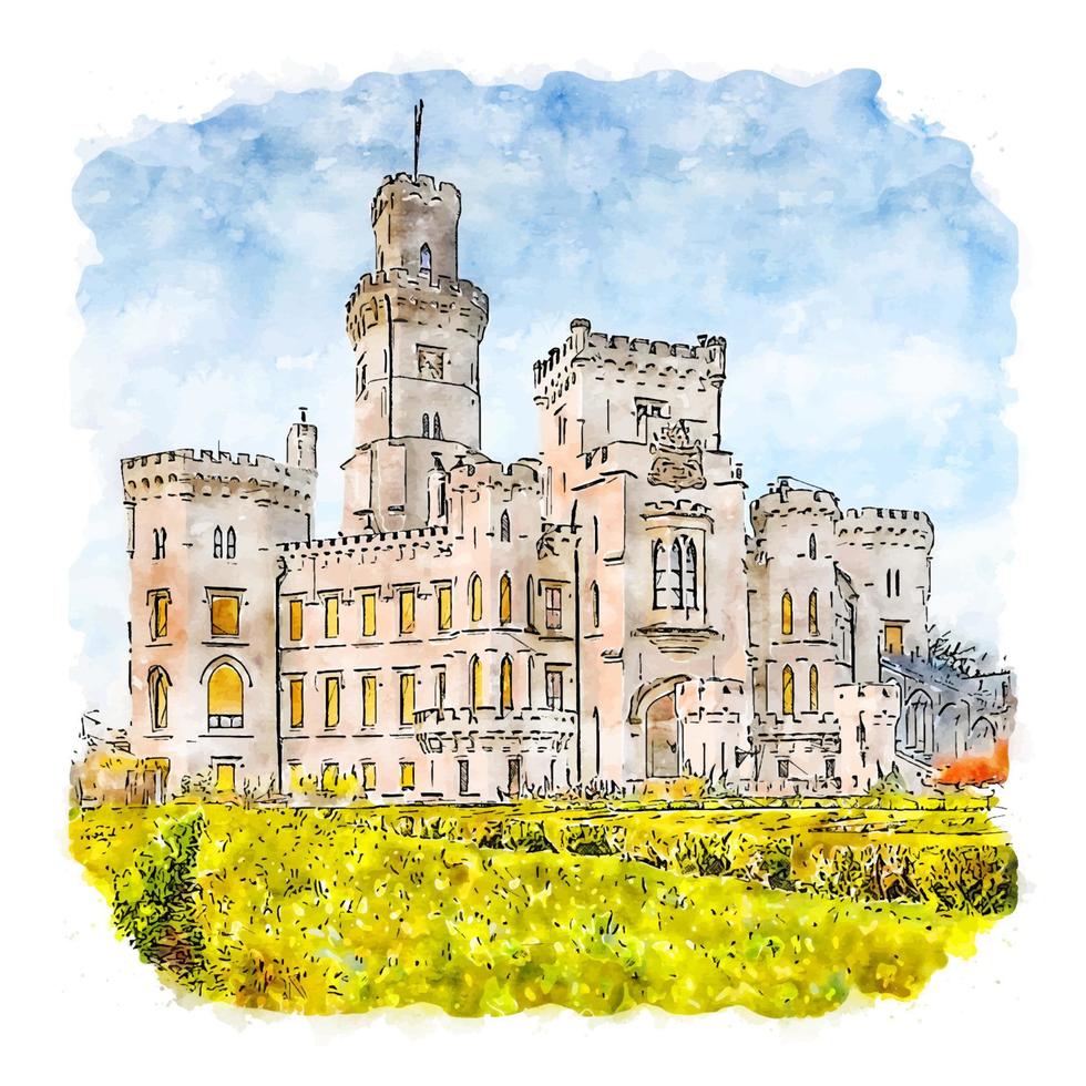 hluboka schloss tschechische republik aquarellskizze handgezeichnete illustration vektor