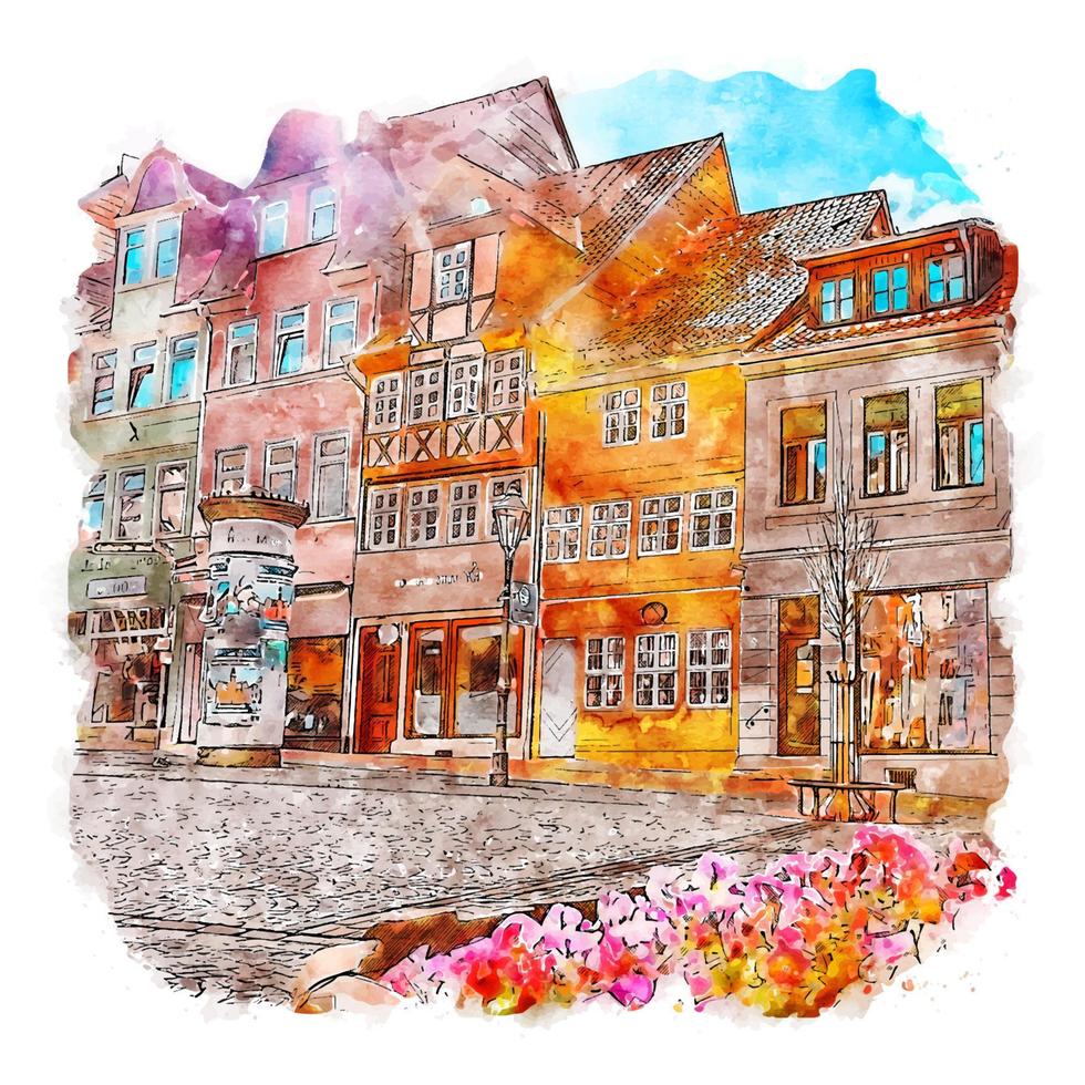 helmstedt deutschland aquarellskizze handgezeichnete illustration vektor