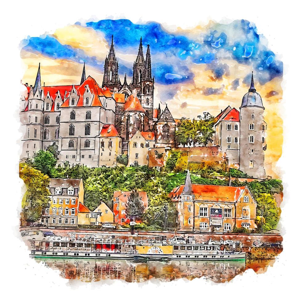 architektur stadt deutschland aquarell skizze handgezeichnete illustration vektor