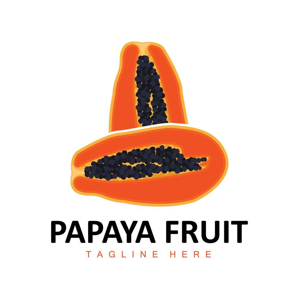 Papaya-Logo-Design, Vitamin-Frucht-Vektor, Symbol für Fruchtprodukt-Markenillustration vektor