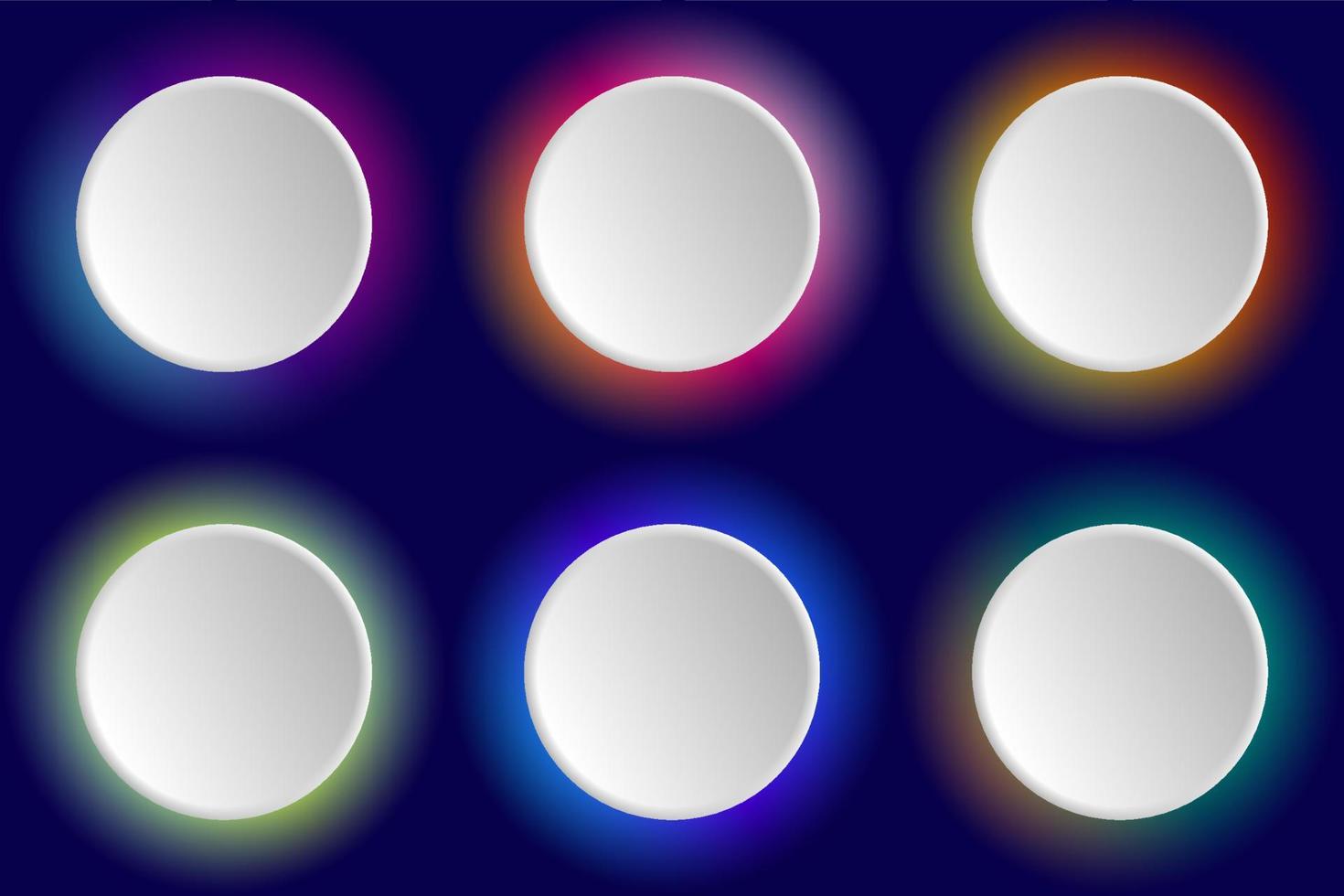 satz von 3d-zeichen leuchtenden neonfarben verschwommener weißer geometrischer kreisrahmen auf blauem hintergrund vektor