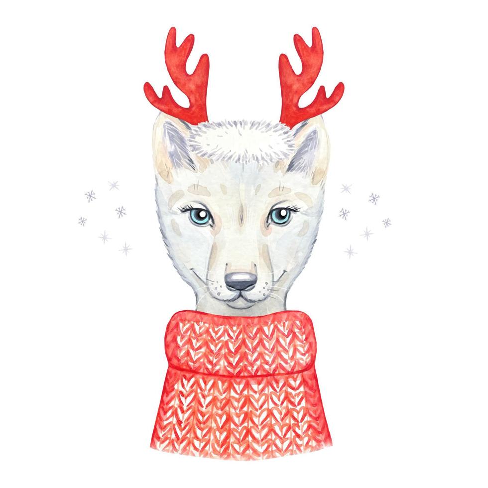 Wolfsjunges in einem roten Strickpullover. aquarellillustration vektor