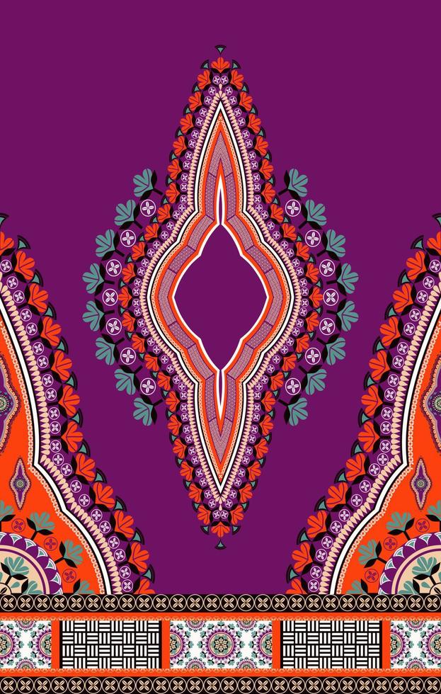 ethnisches westafrikanisches dashiki-kleid floraler vintage bunter musterhintergrund. tribal art hemden mode. Halsstickerei-Ornamente. traditionelles afrikanisches Stammes-Kleidungsdesign. vektor