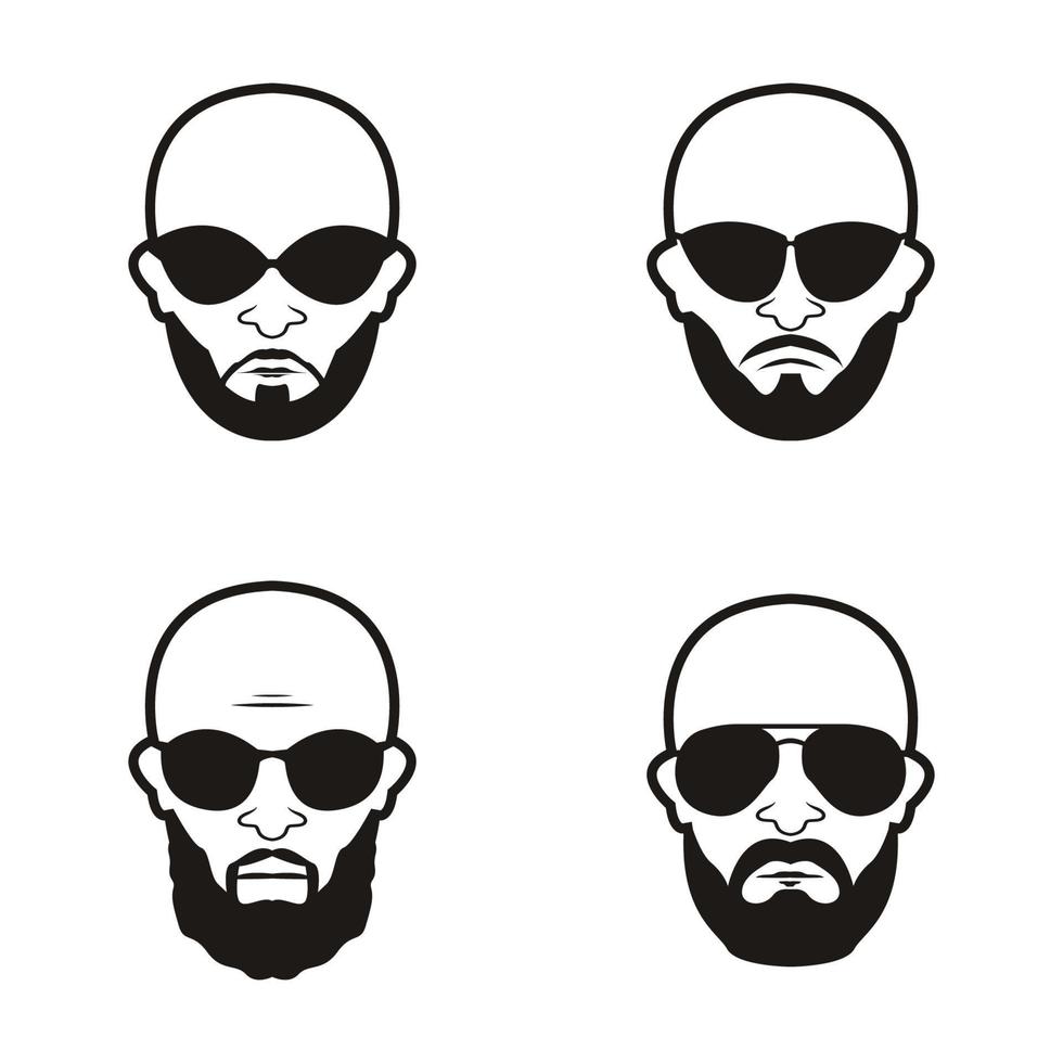 glatzköpfiger Mann Gesicht Bart und Schnurrbart mit schwarzer Brille Gesicht Symbol Vektor Illustration Vorlage Design