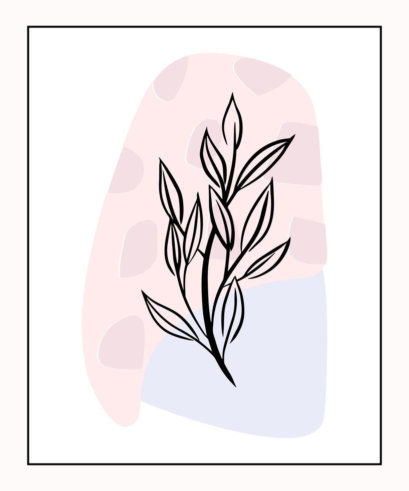 abstrakte vektorformen mit zweig mit lorbeerblättern im line-art-stil. vektor