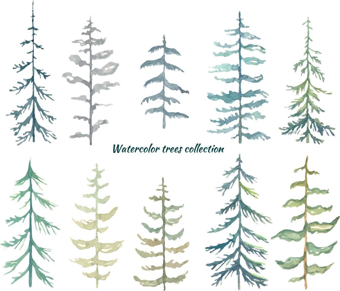 Reihe von Aquarellbäumen, isoliert vektor