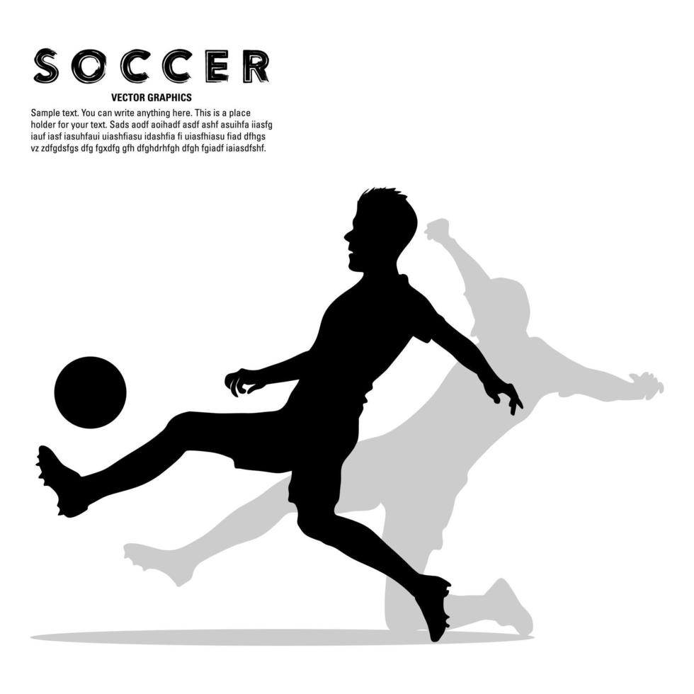 silhuett av fotboll spelare stridande för de boll på de fält. vektor illustration