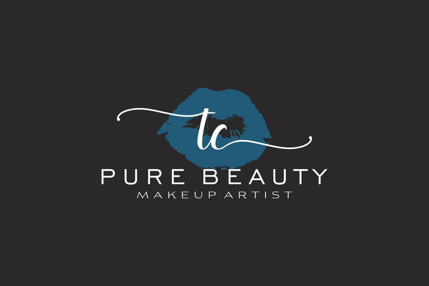 anfängliches tc-Aquarelllippen-vorgefertigtes Logo-Design, Logo für Make-up-Künstler-Business-Branding, errötendes Beauty-Boutique-Logo-Design, Kalligrafie-Logo mit kreativer Vorlage. vektor