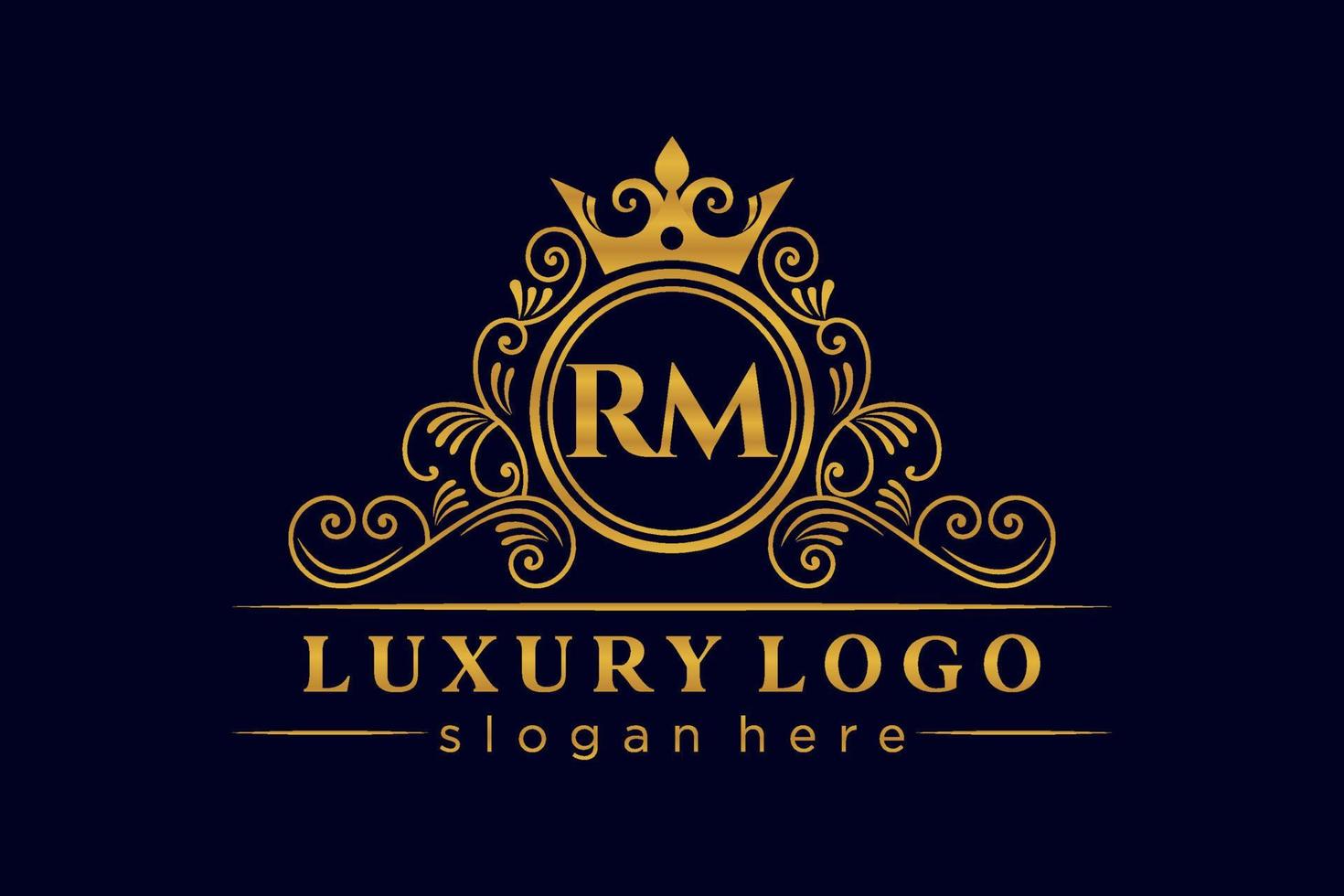 rm första brev guld calligraphic feminin blommig hand dragen heraldisk monogram antik årgång stil lyx logotyp design premie vektor