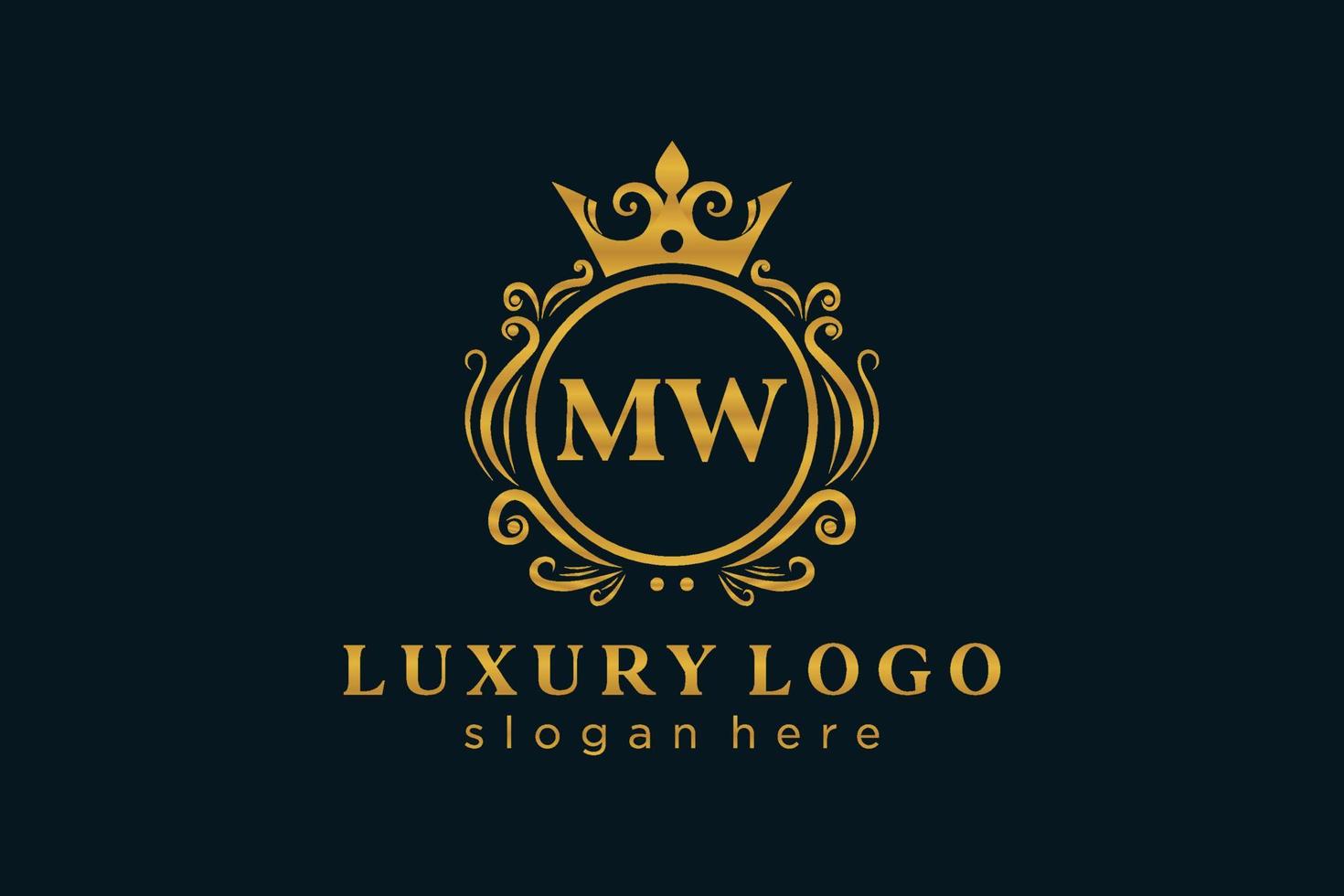 första mw brev kunglig lyx logotyp mall i vektor konst för restaurang, kungligheter, boutique, Kafé, hotell, heraldisk, Smycken, mode och Övrig vektor illustration.