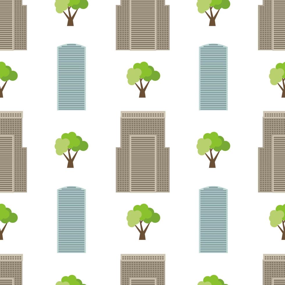Nahtloser Stadthintergrund mit modernen Häusern und grünen Bäumen. Vektor-Illustration vektor