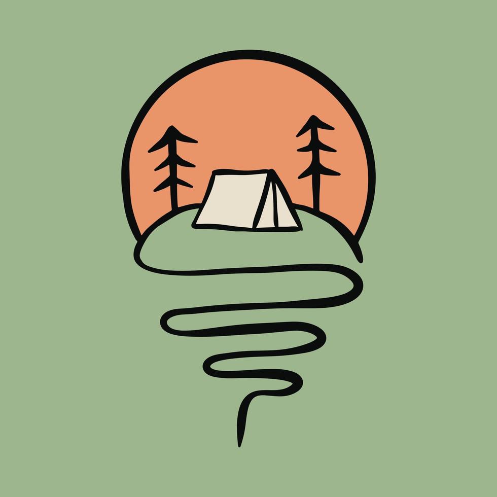 Camping-Mono-Linie grafische Illustration Vektorgrafiken T-Shirt-Design vektor