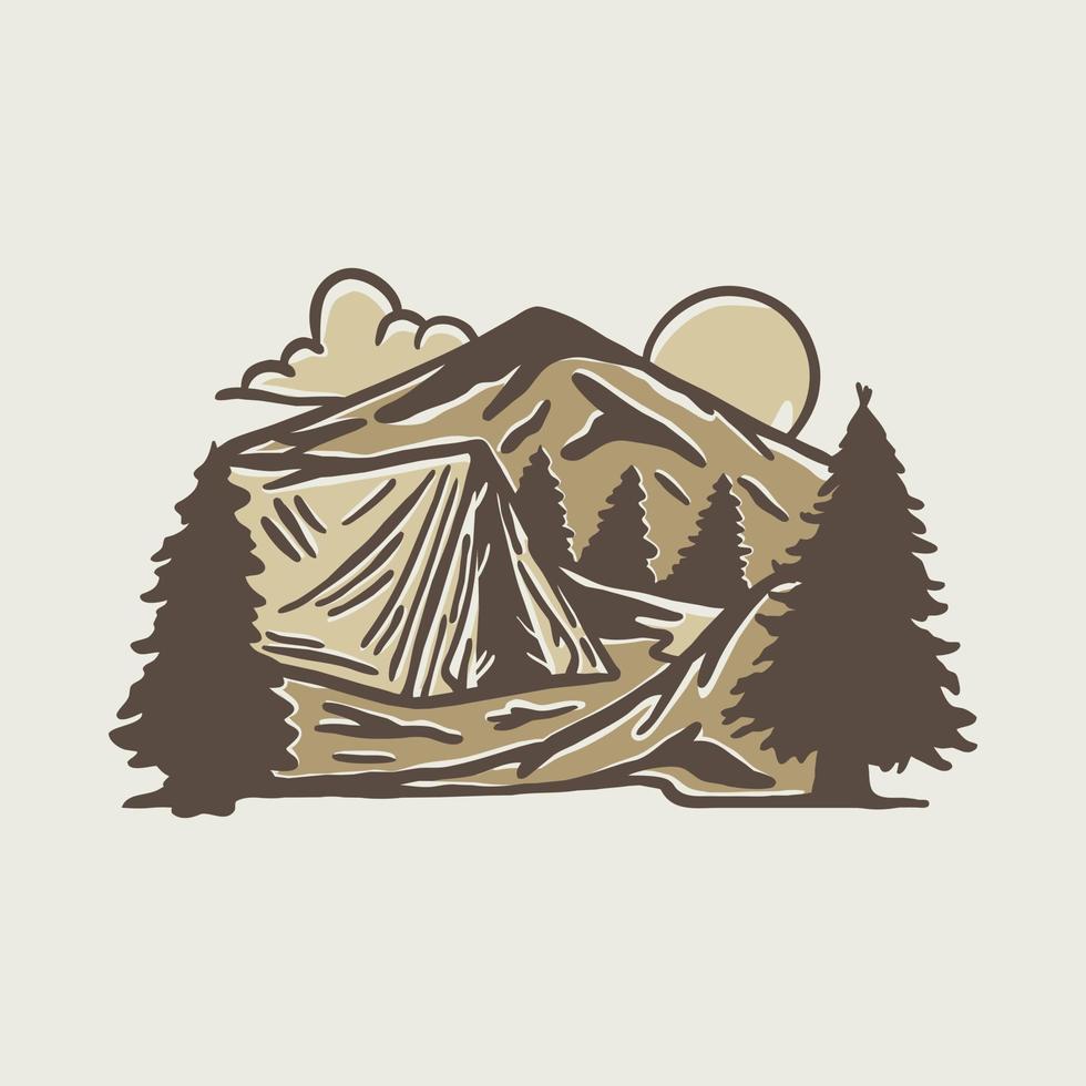 Camping und Abenteuer auf dem Berg Grafik Illustration Vektorkunst T-Shirt Design vektor