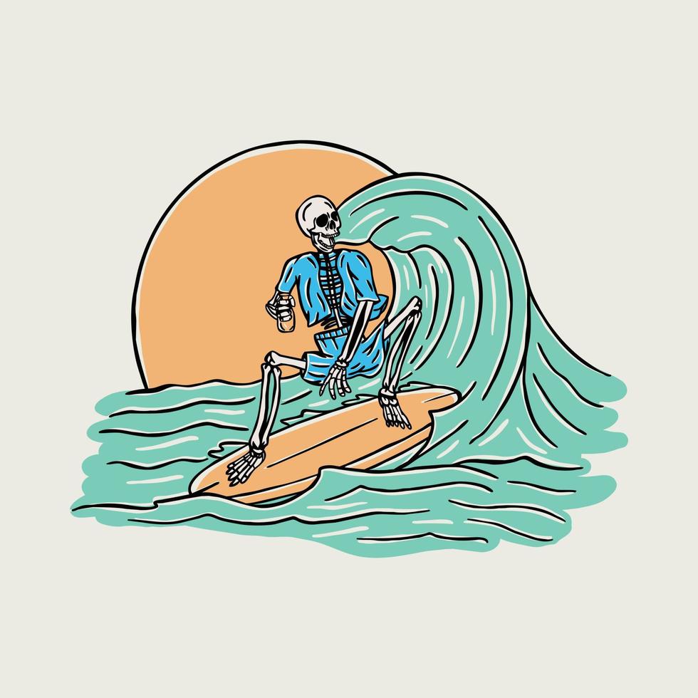 skalle surfing i sommar grafisk illustration vektor konst t-shirt design