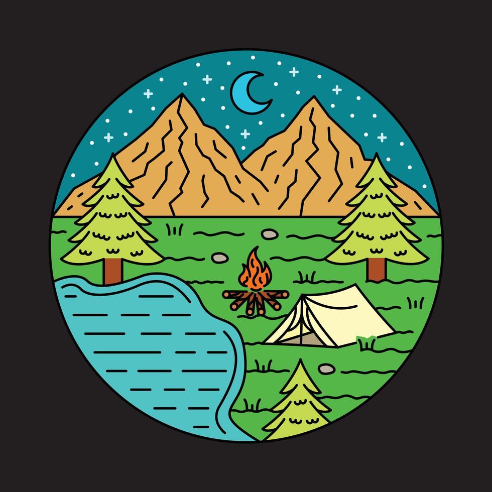 Camping in der ruhigen Natur bei Nacht Grafik Illustration Vektorkunst T-Shirt Design vektor