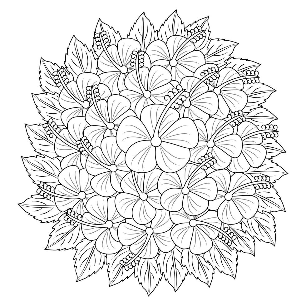 Hibiskus-syriacus-Blume oder gemeinsame Hibiskus-Blüten-Malseite des Buchillustrations-Entwurfsdesigns vektor