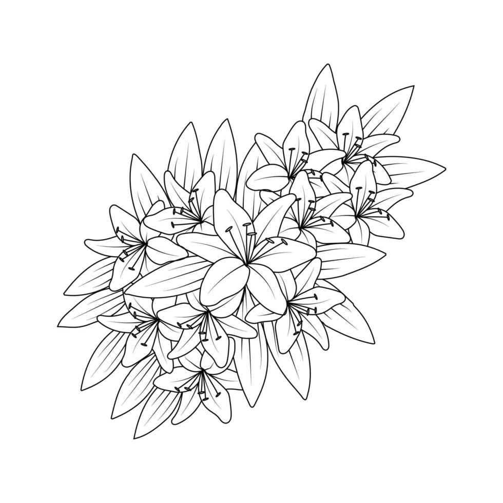 Blumen Malvorlagen Handzeichnung Strichzeichnungen von schwarzen Blumen mit dekorativem Design für den Druck vektor