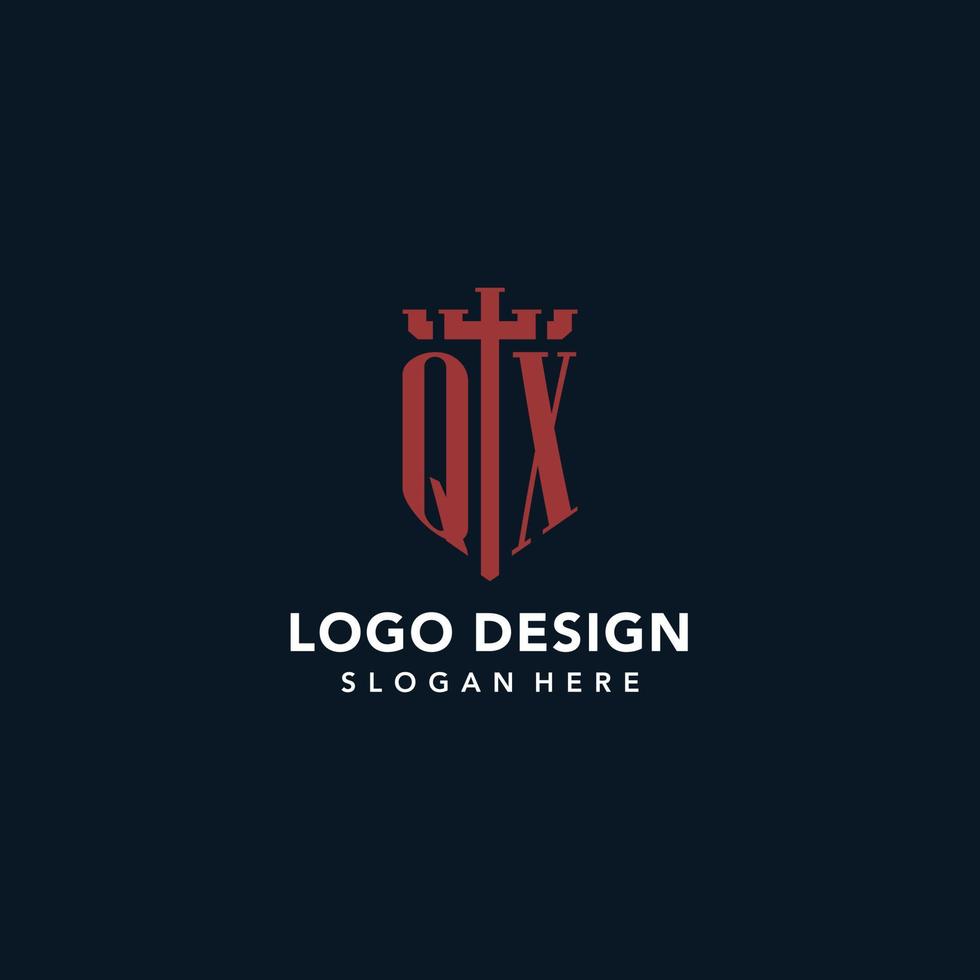 qx Anfangsmonogramm-Logos mit Design in Schwert- und Schildform vektor