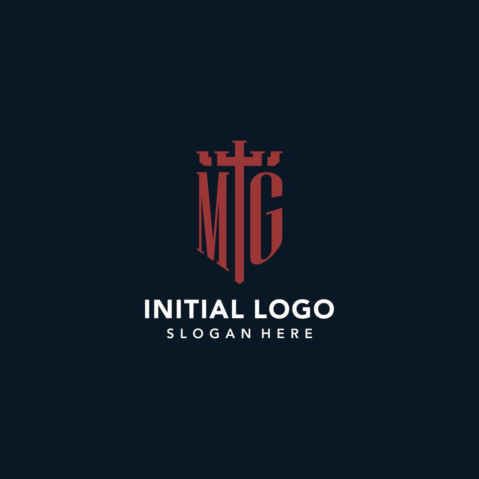 mg första monogram logotyper med svärd och skydda form design vektor