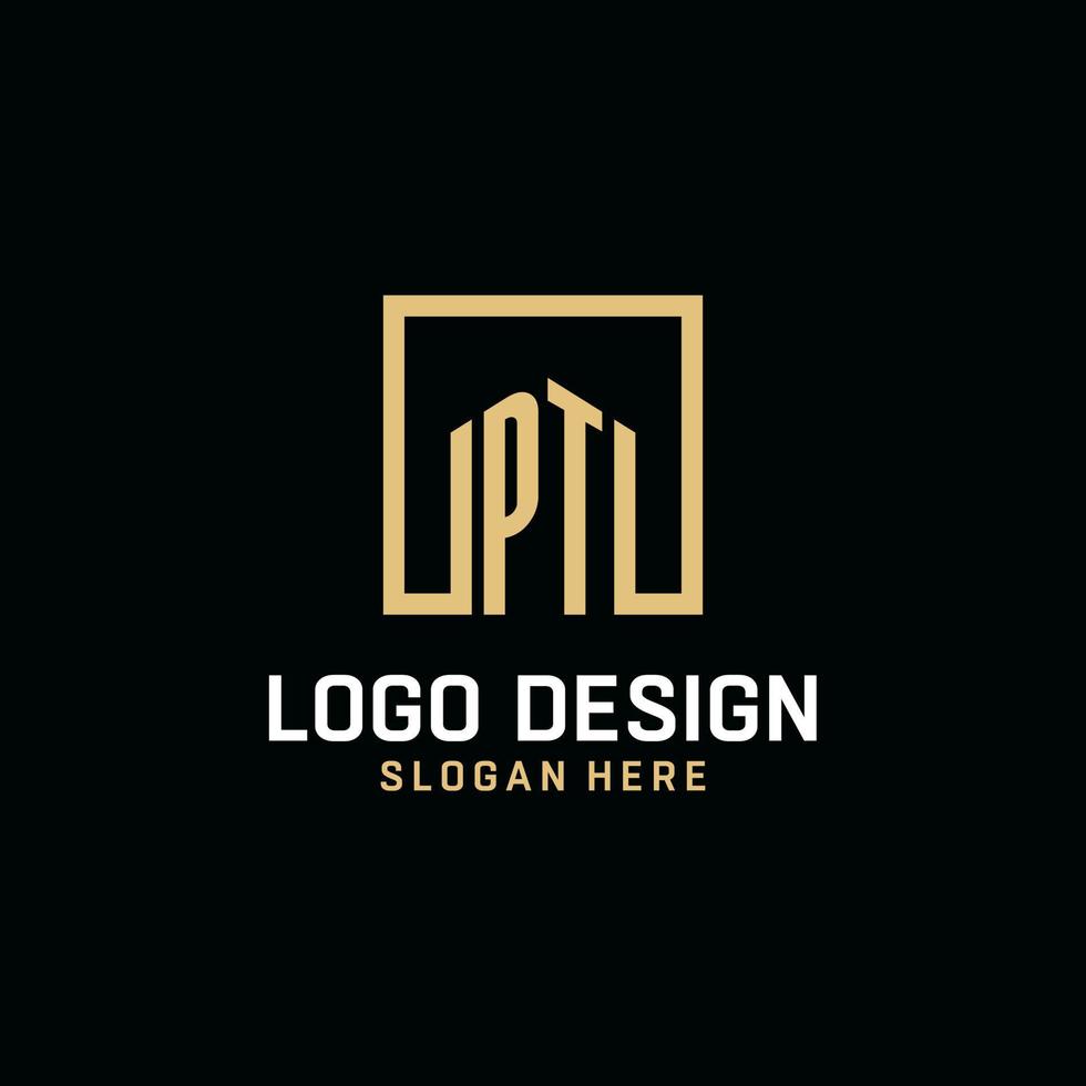 pt första monogram logotyp design med fyrkant form design idéer vektor