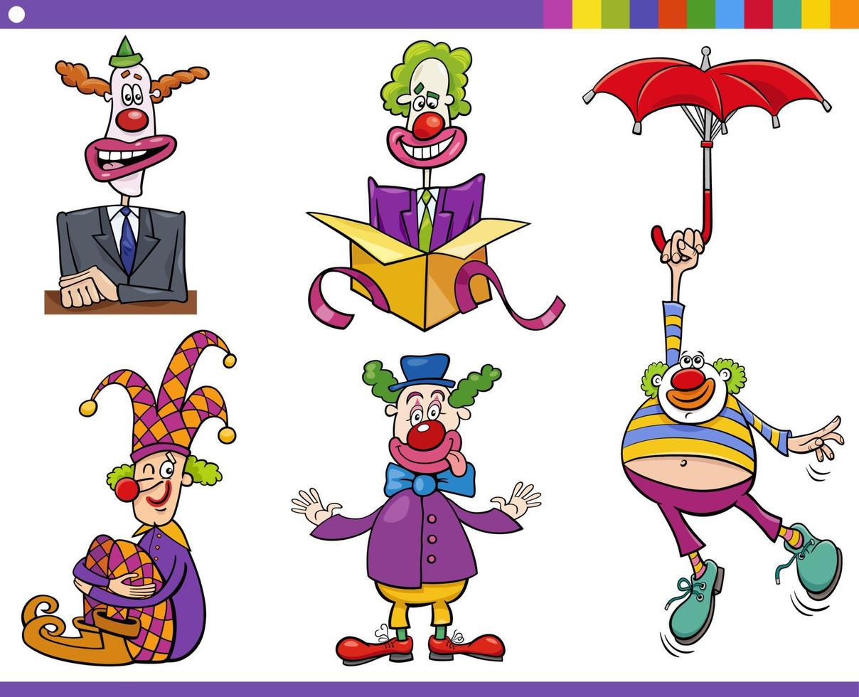 tecknad serie clowner komisk tecken uppsättning vektor