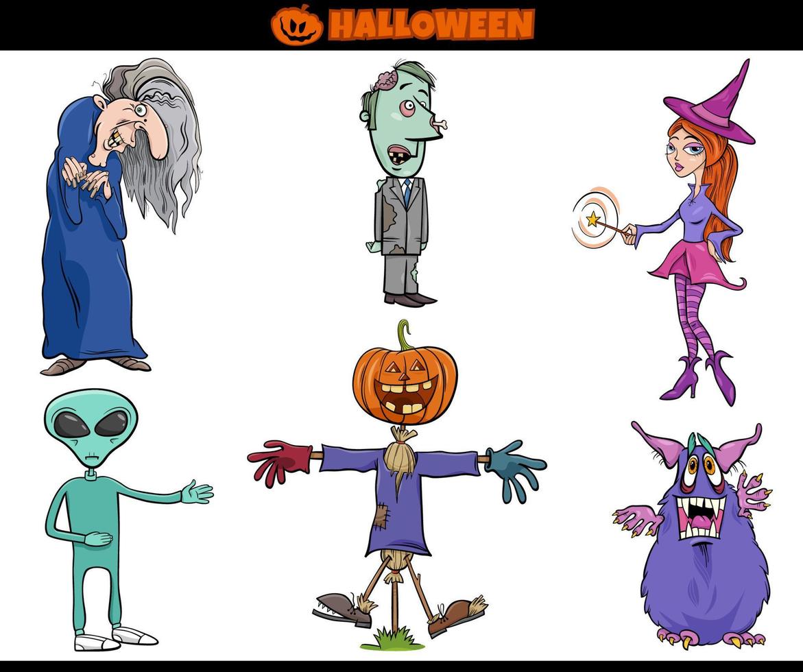 gruselige halloween-feiertagszeichen der karikatur eingestellt vektor