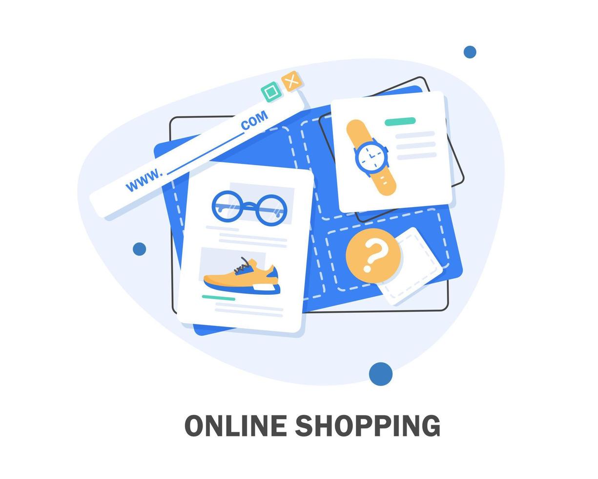 online Shop. digitales marketing, geschäft, e-commerce-einkaufskonzept. gestreifte Markise, flache Designikonen-Vektorillustration vektor