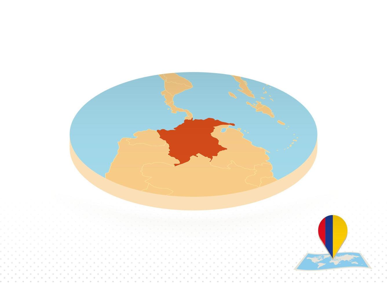 colombia Karta designad i isometrisk stil, orange cirkel Karta. vektor