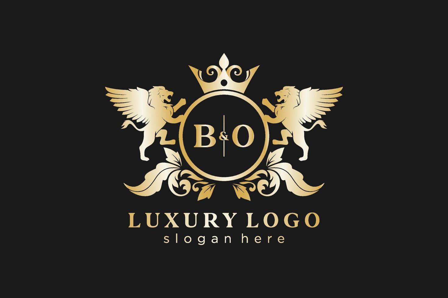Initiale bo Buchstabe Löwe königliche Luxus-Logo-Vorlage in Vektorgrafiken für Restaurant, Lizenzgebühren, Boutique, Café, Hotel, heraldisch, Schmuck, Mode und andere Vektorillustrationen. vektor