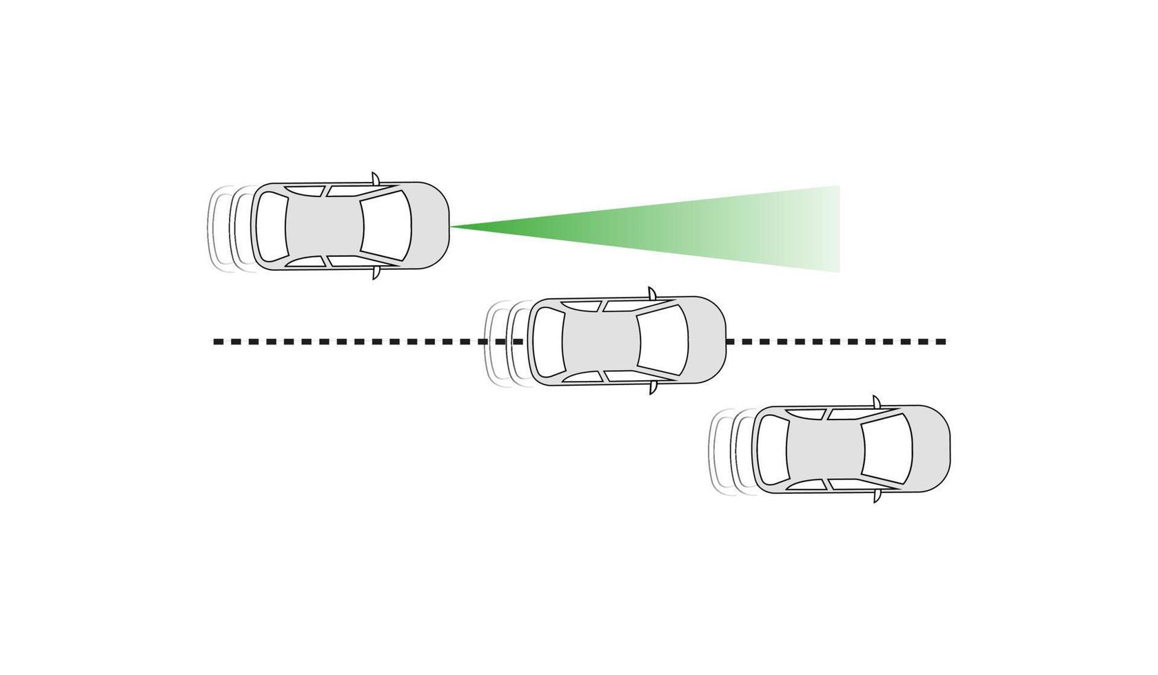 Symbol für Auto-Auto-Detektorsystem. Fahrzeugmerkmale des Vorwärtsbremsdetektors. Gefahrenmomentzeichen. moderne skizzenzeichnung. bearbeitbares Zeilensymbol. vektor