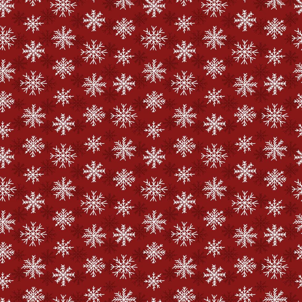 nahtloses muster des niedlichen schneeflockenvektors. Weihnachtsschneeflocken auf rotem Hintergrund. vektor
