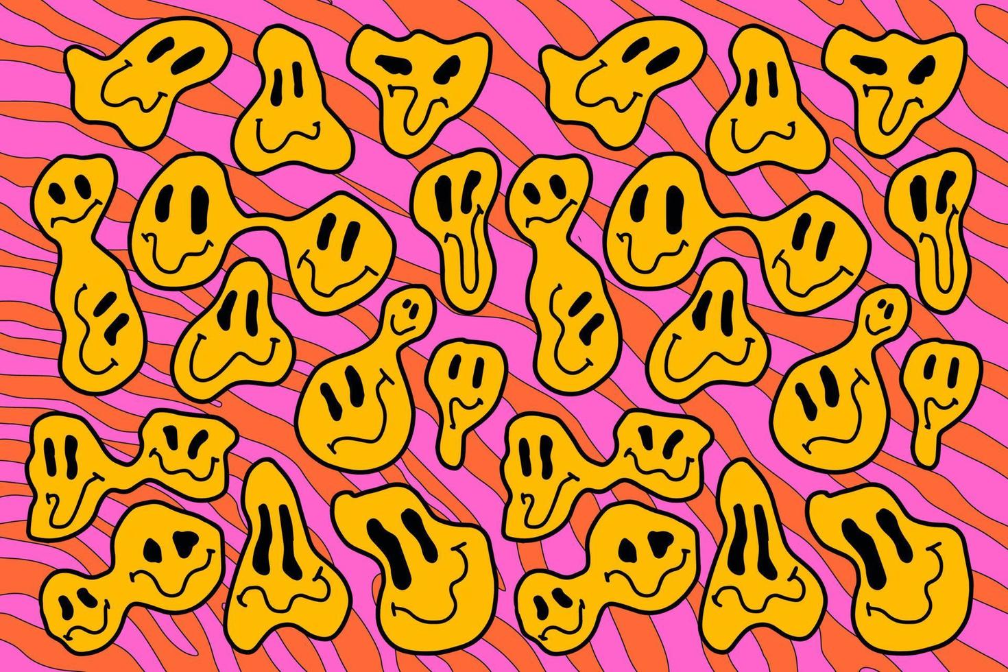 psychedelic häftig vätska emojis. syra rave tapet. vektor