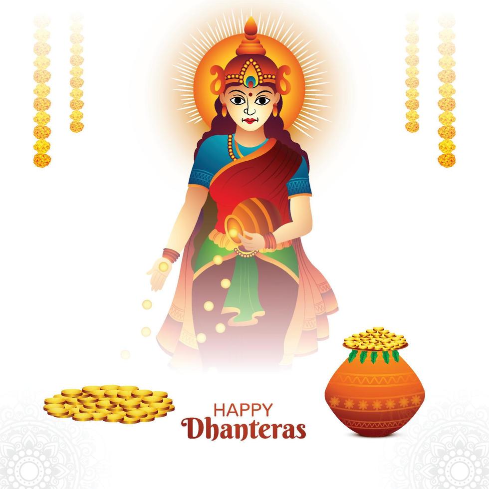 göttin maa laxmi illustration mit münzen für indisches festival haapy dhanteras hintergrund vektor