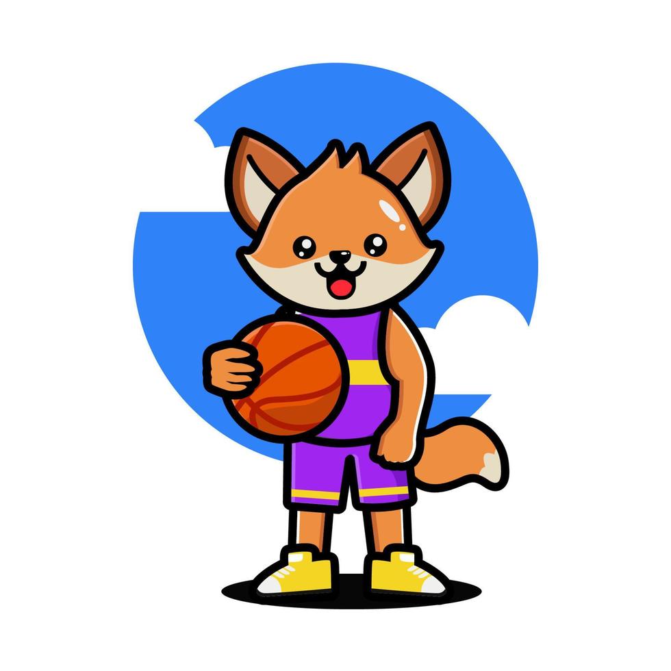 glücklicher süßer fuchs, der basketball spielt vektor